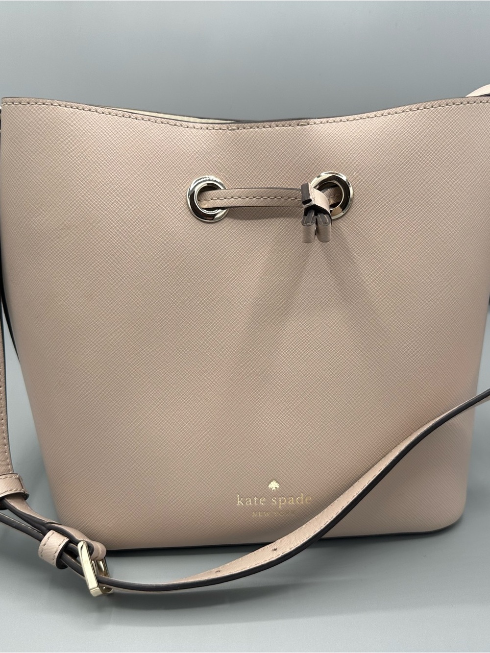 kate spade Blush/Beige Sadie Saffiano Leather Drawstring Crossbody Bucket Bag